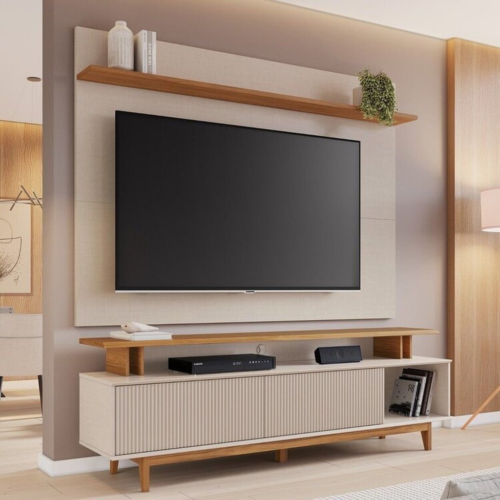 Rack Com Painel Para TV Até 70 Polegadas 180cm Off White Freijó Branco em Oferta na Shopee