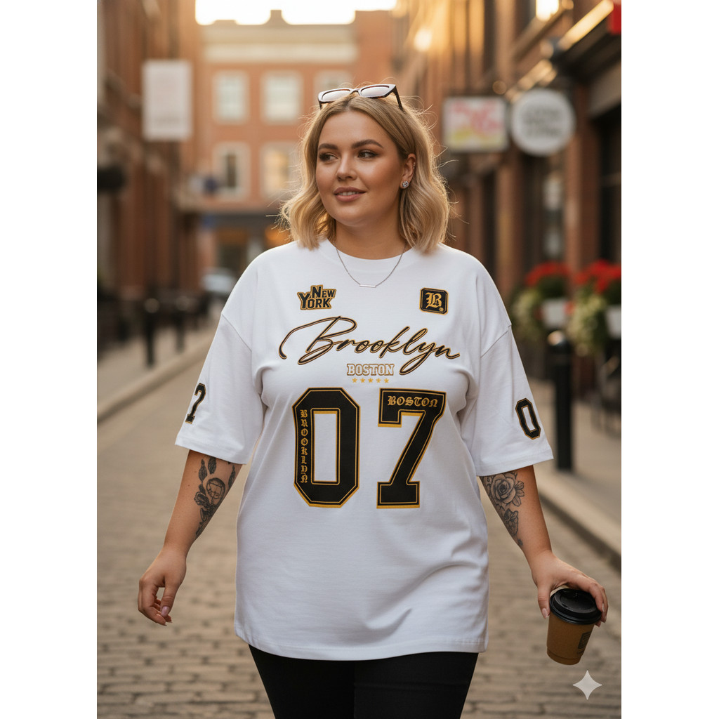 Tshirt Feminina Brooklyn 07 Boston Estilosa Estampada Lançamento Camiseta 100% Algodão Camisetão Camisa Oversized Mikko