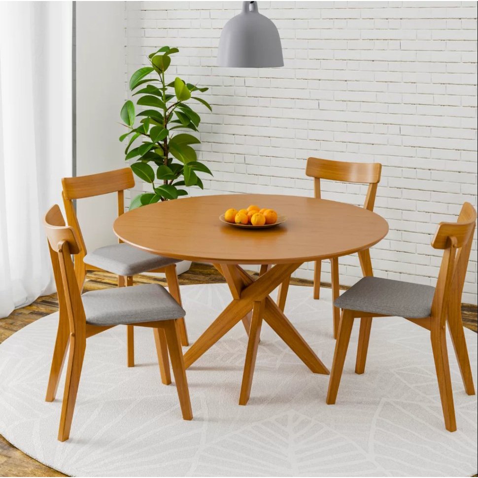 Detalhes do Mesa de Jantar Redonda Madeira Maciça  4 Lugares 120cm Lisboa