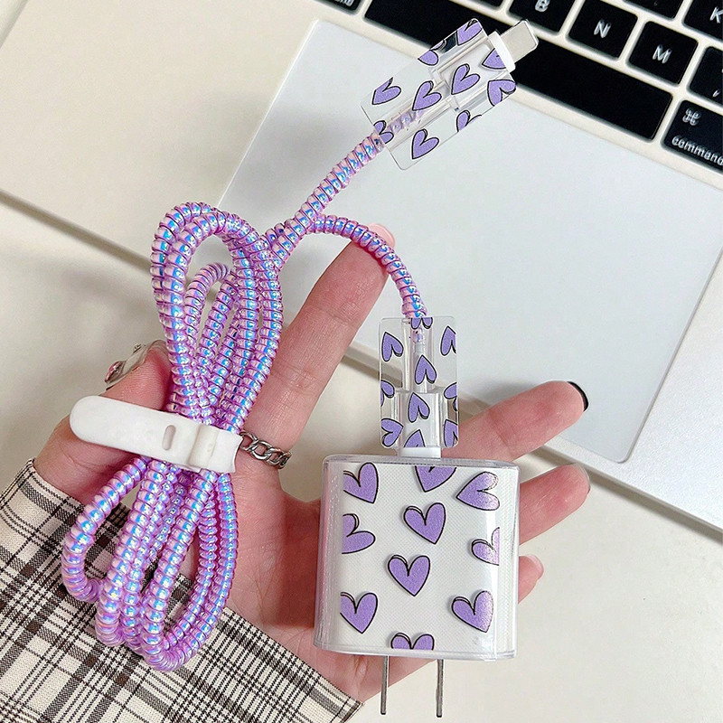 4 Em 1 Amor Coração Carregamento Protetor De Cabo De Dados Caso Para iPhone 18W 20W Carregador Enrolador Acessórios em Oferta na Shopee