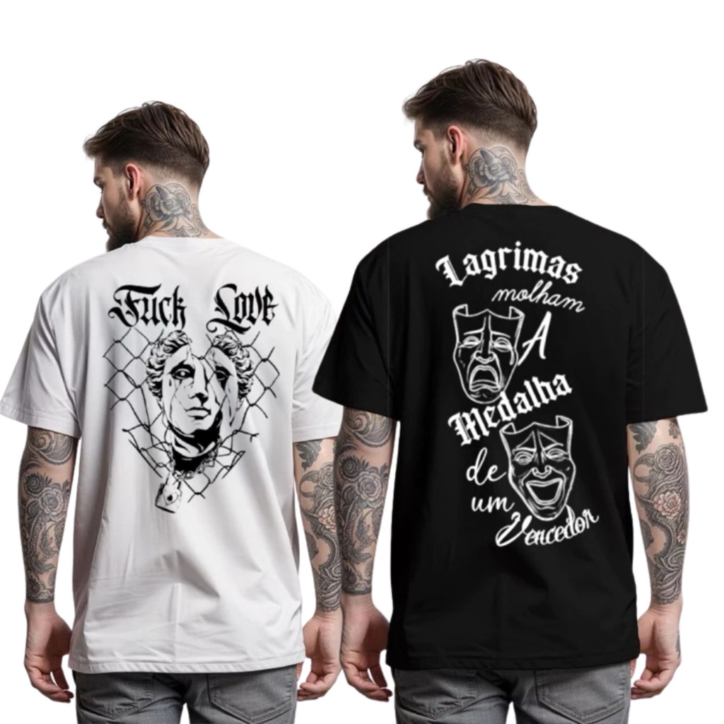 Kit 2 Camisetas Masculinas Estampada Streetwear Algodão Fio 30.1 (Disponível em Diversas Cores)
