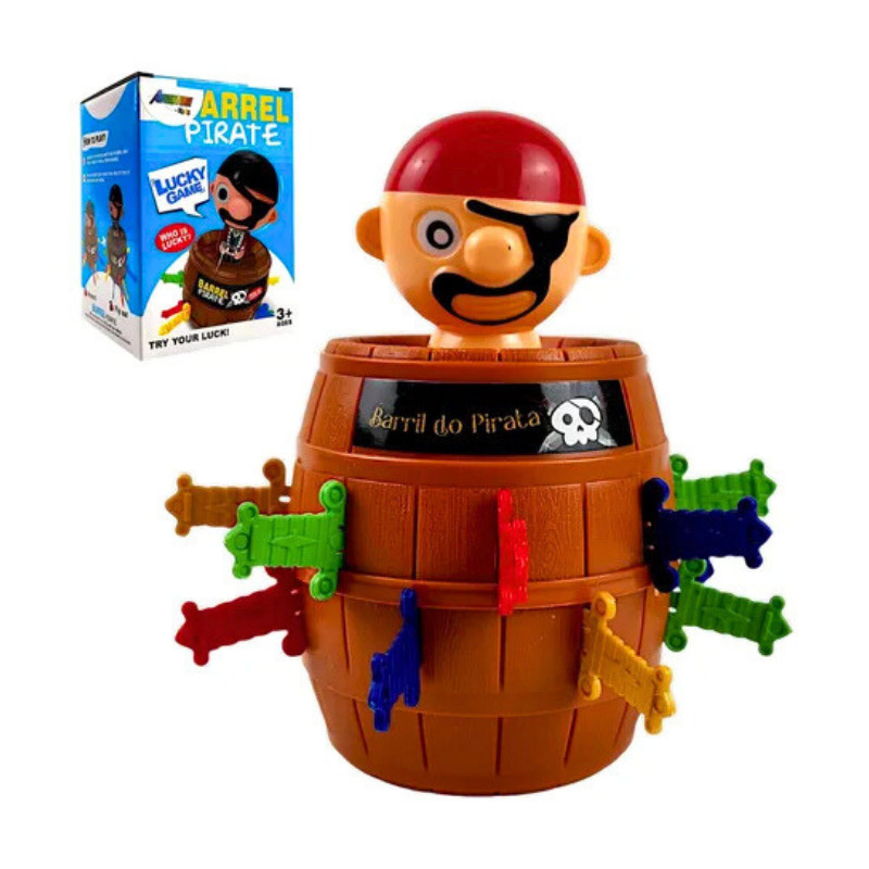 Jogo de Mesa Barril Pirata Infantil Grande Pula Salta Divertido com Boneco Interativo Educativo