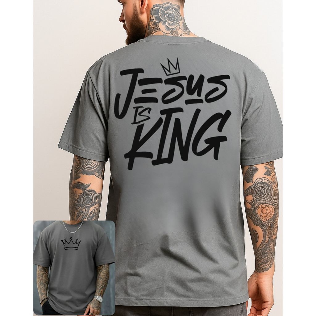 T-shirt Camisa Camiseta Casual Estilo Religioso Evangelica Jesus Is King Crista 100% Algodão em Oferta na Shopee