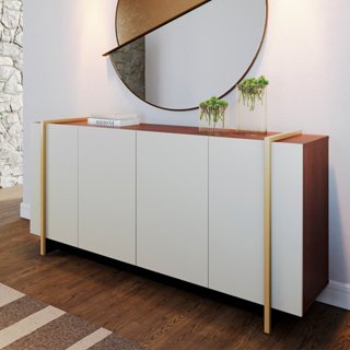 Buffet 4 Portas 160cm Copacabana Tubo Off White/Nogueira Real/Dourado em Oferta na Shopee