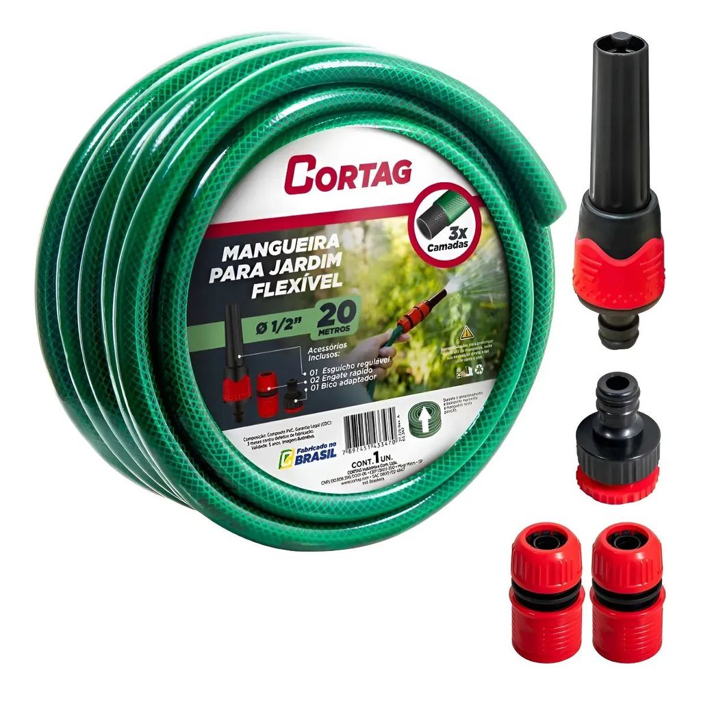 Kit Mangueira Jardim Reforçada Trançada Cortag 20m Com Bico em Oferta na Shopee