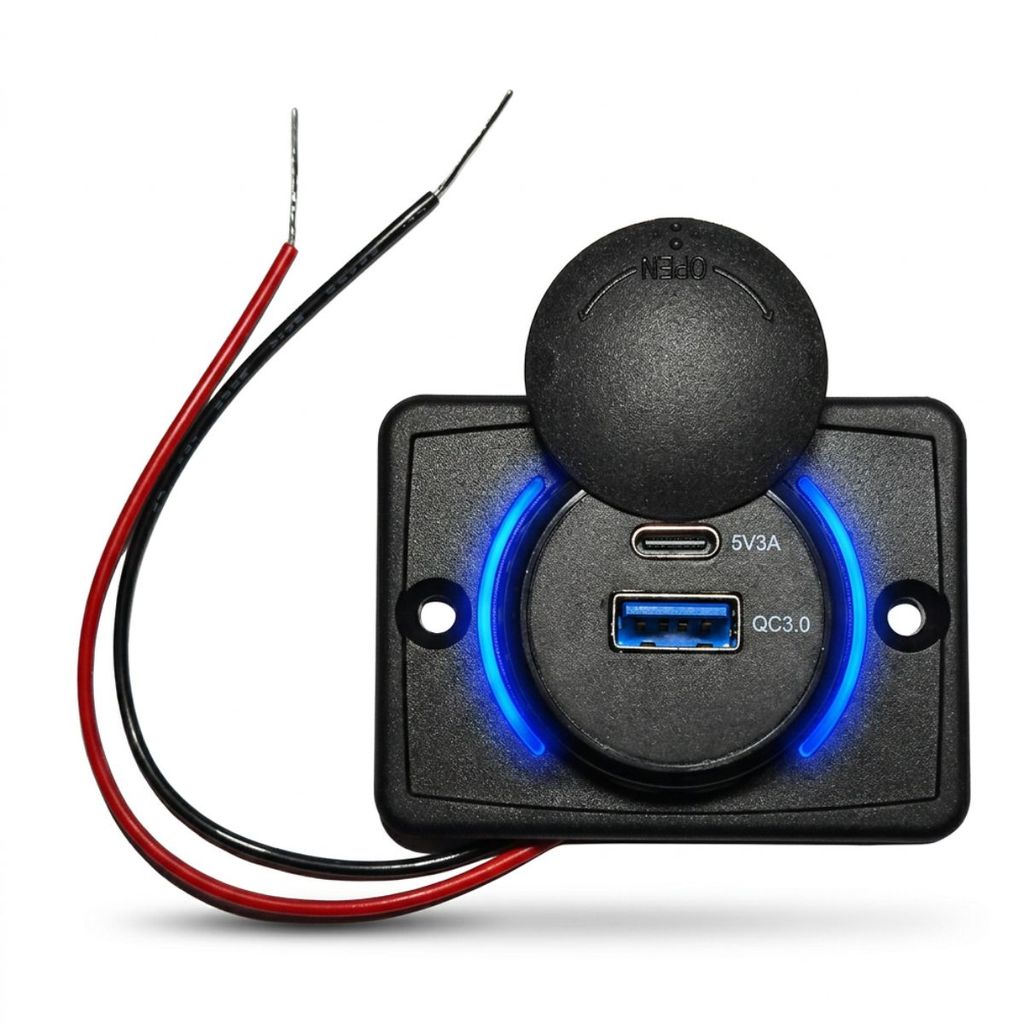 PORTA CARREGADOR DUPLO USB QC 3.0 PD 12V 24V TOMADA VEICULAR TURBO PARA CARRO MOTO BARCO E CAMINHÃO