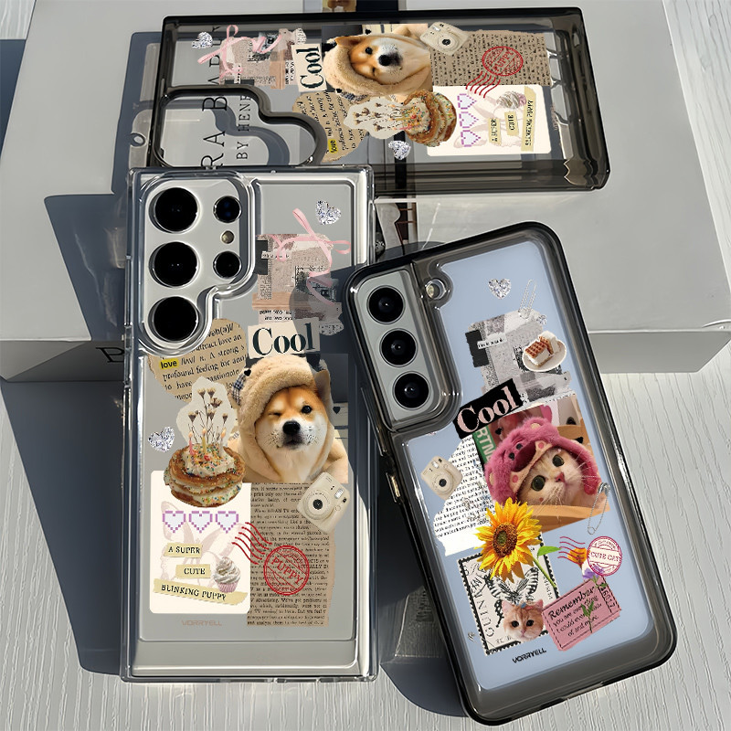 Para Samsung S26 S25 Ultra S24 S25FE A56 S24FE S23 Cute Cat Dog Hard Clear Case S22 A17 A16 A15 A72 A53 A55 A26/Capa À P