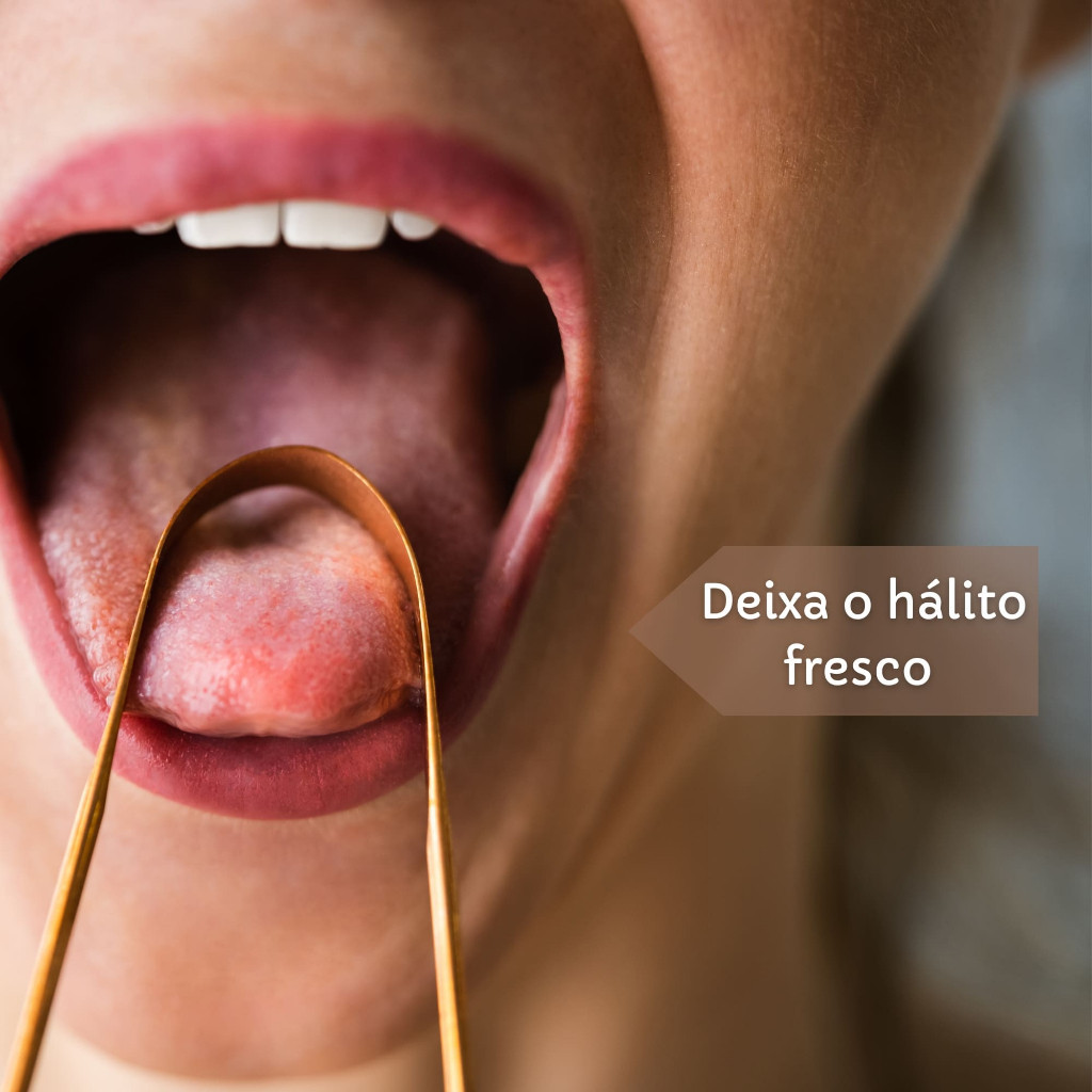 Raspador Limpador de Língua Cor Cobre Puro Ayurveda para Higiene Bucal Completa