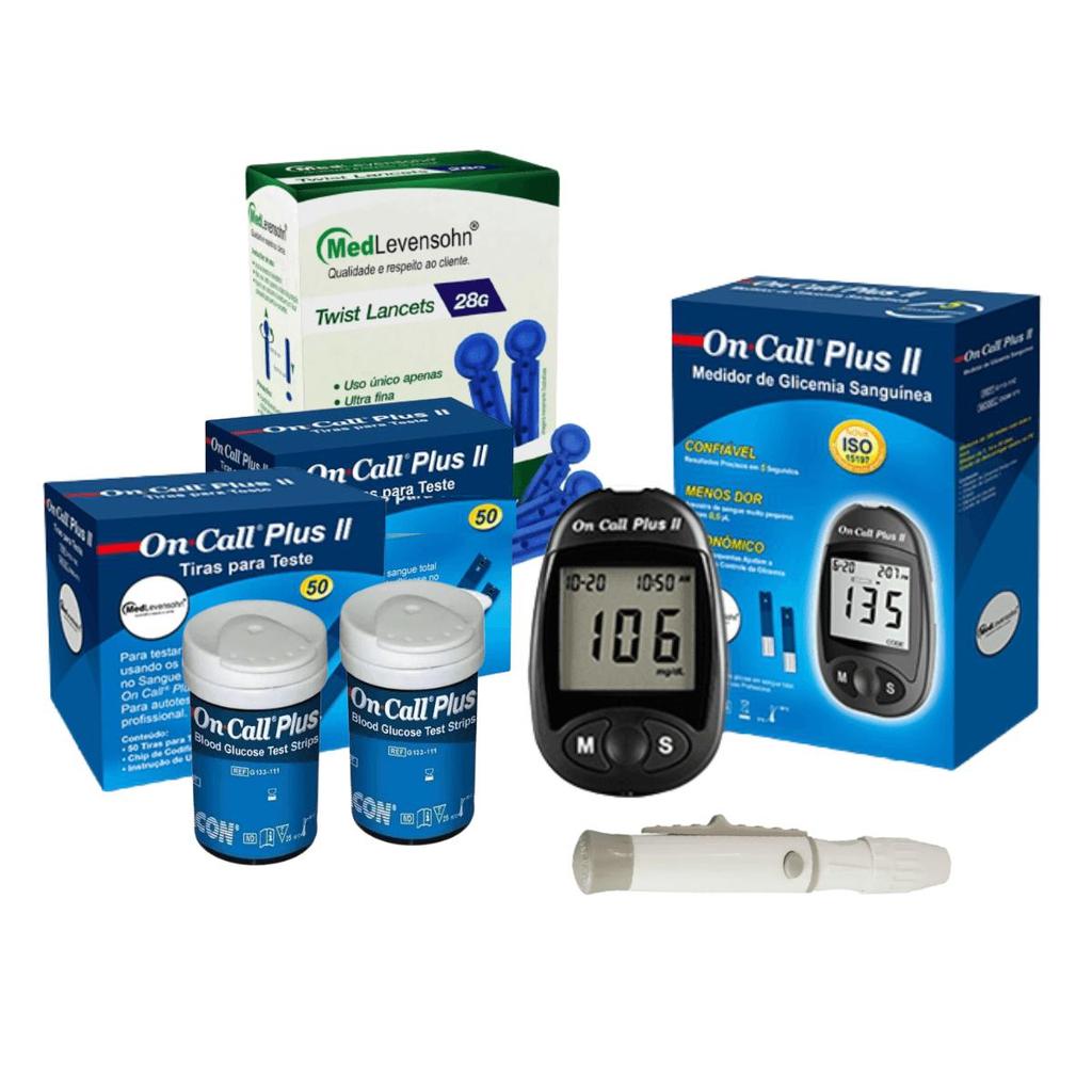 Kit Glicose: Monitor + 100 Tiras + 100 Lancetas OCP II