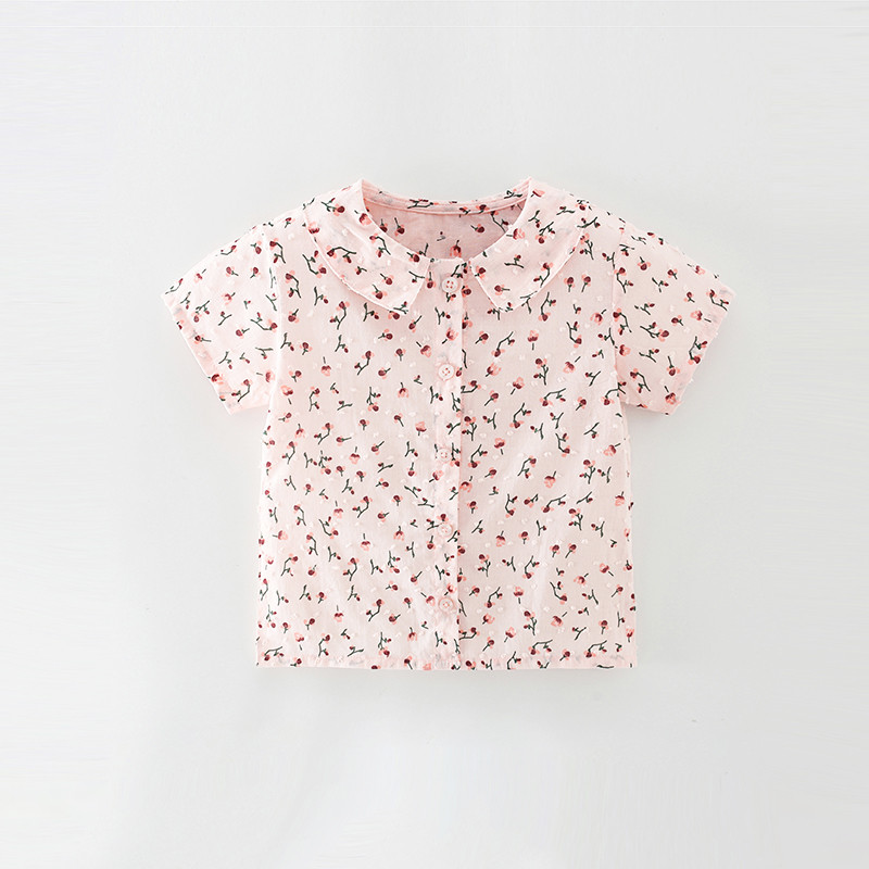 2026 verão estilo fino respirável meninas camisa Floral lapela camisa de algodão puro crianças bebê europeu americano ro