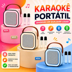 Mini Caixa Som Karaoke Infantil 2 Microfones Bluetooth - Brinquedo Musical Crianca Recarregavel