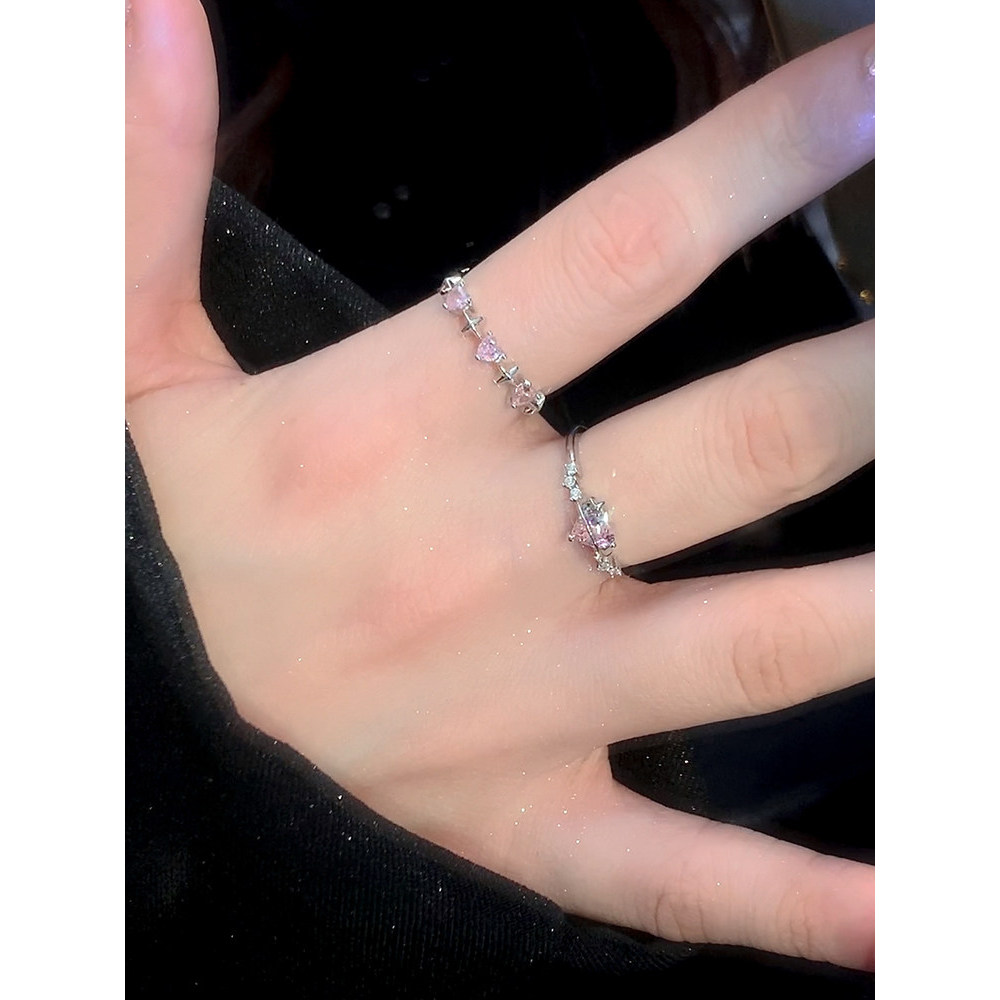 Barbie rosa diamante aberto índice dedo anel feminino nicho Design amor zircão simples anel luz luxo anel de diamante ca