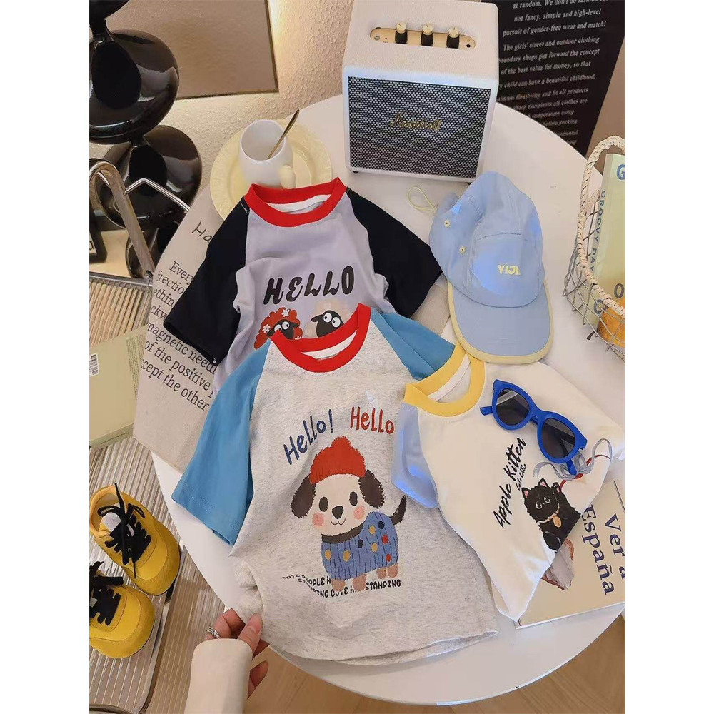 Crianças Raglan camiseta de manga curta verão 2026 novo estilo dos desenhos animados filhote de cachorro impressão mascu