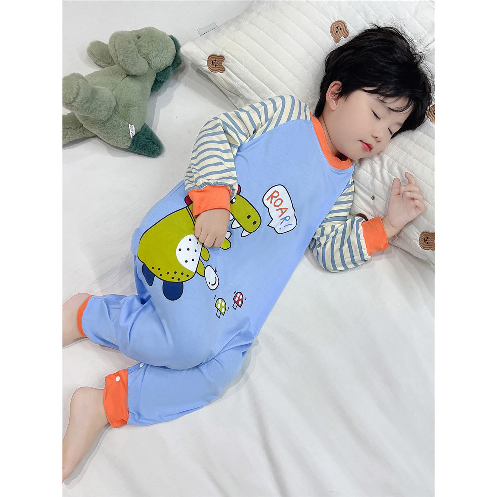 Crianças pijamas de uma peça estilo fino primavera outono manga comprida Modal roupas para casa menino dinossauro saco d