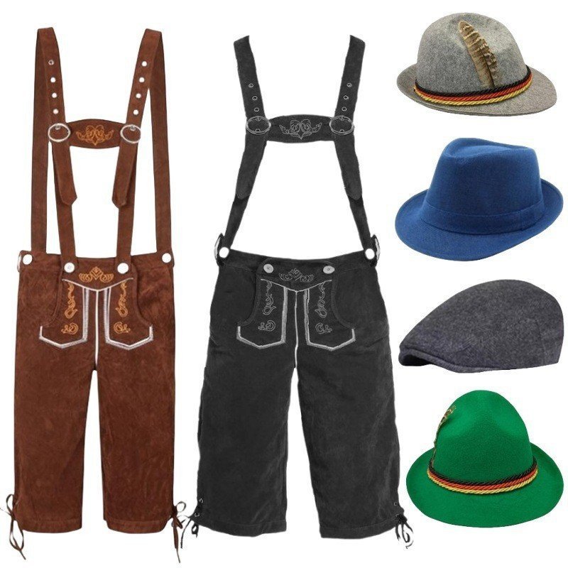 Fantasia de Oktoberfest para Homens - Traje para Festival de Cerveja com Suspensórios, Calças e Chapéu, Perfeita para Ev