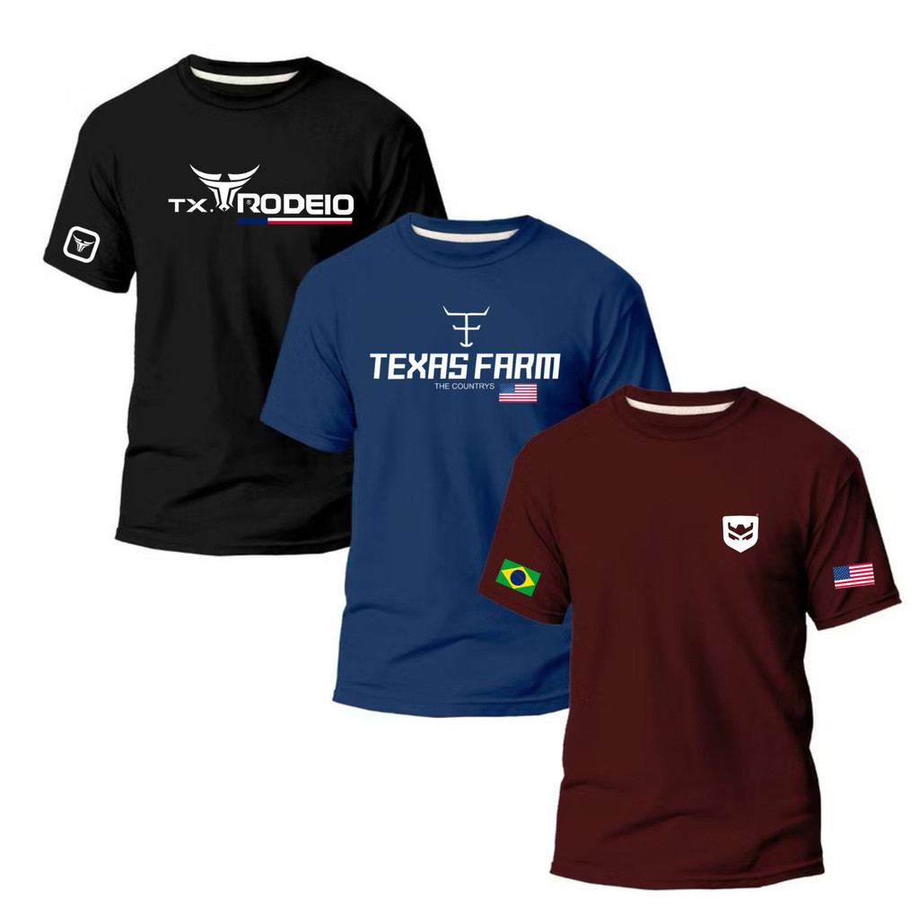 KIT 03 Camisetas Masculinas Rodeio Estilo Country - 100% Algodão Alta Qualidade Estampas Diversas P ao GG Premium