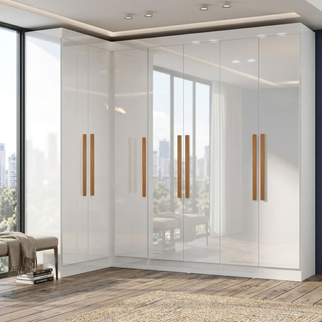 Guarda-Roupa de Canto Modulado 7 Portas Paris Branco Branco