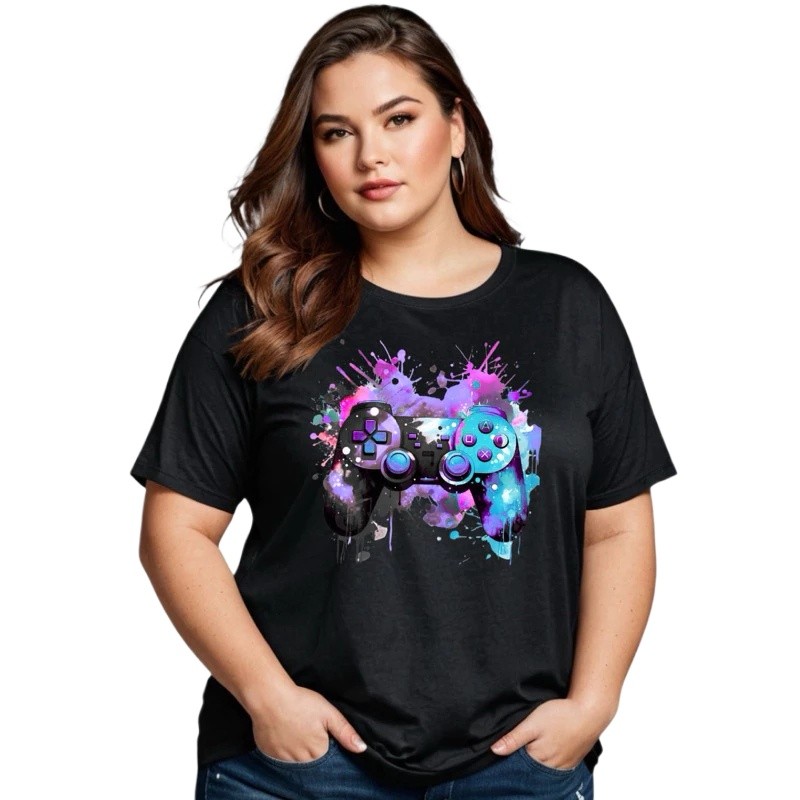 Camiseta  Estampada Gamer Controle Colorido  Camisa Casual 100% Algodão Premium Blusa Feminina e Masculina Confortavel