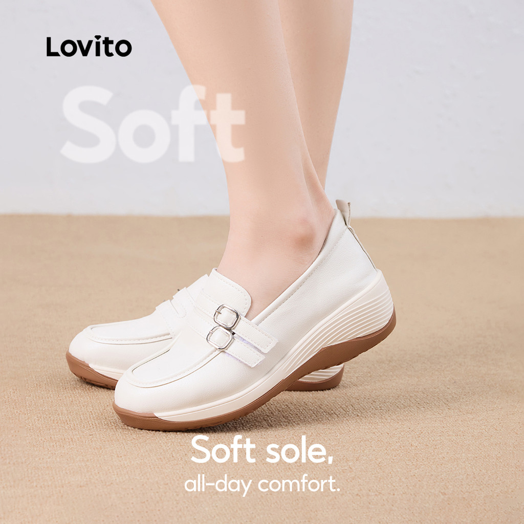 Lovito Branca Sapatos Náuticos Casuais De Couro Macio Estilo Coreano Para Mulher