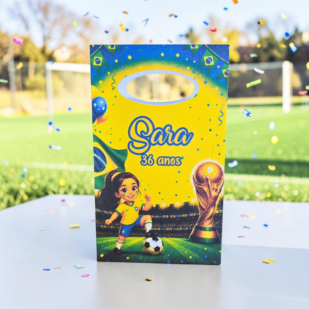 PEGUE E MONTE - Sacolinha Surpresa Personalizada FUTEBOL MENINA BRASIL COPA - Lembrancinha para festa