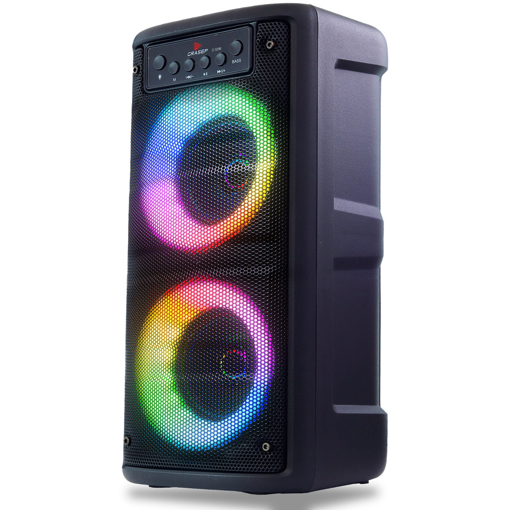 Caixa De Som Bluetooth Portátil Grasep Modelo Partybox Pendrive Usb Cartão Sd Rádio Fm Auxiliar P2