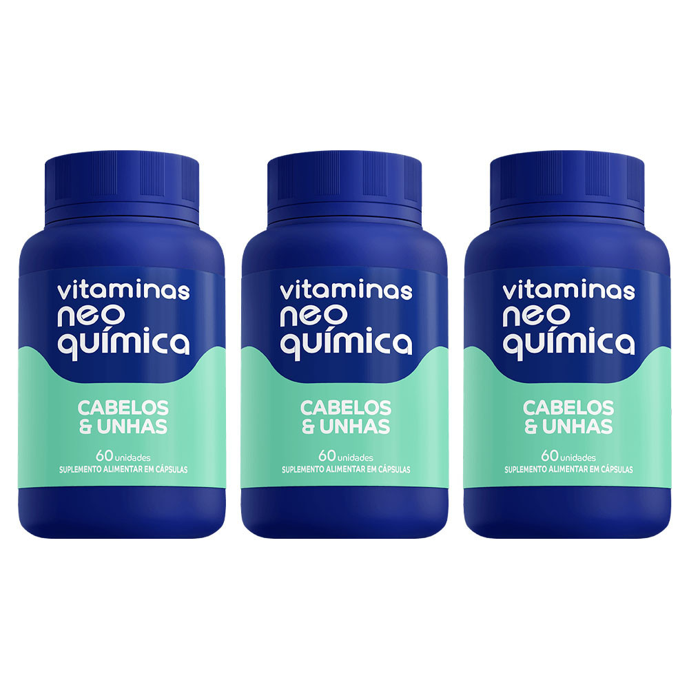 Kit 3 Suplemento Cabelos e Unhas Neo Química 60 Cápsulas Cada Total 180 Cápsulas