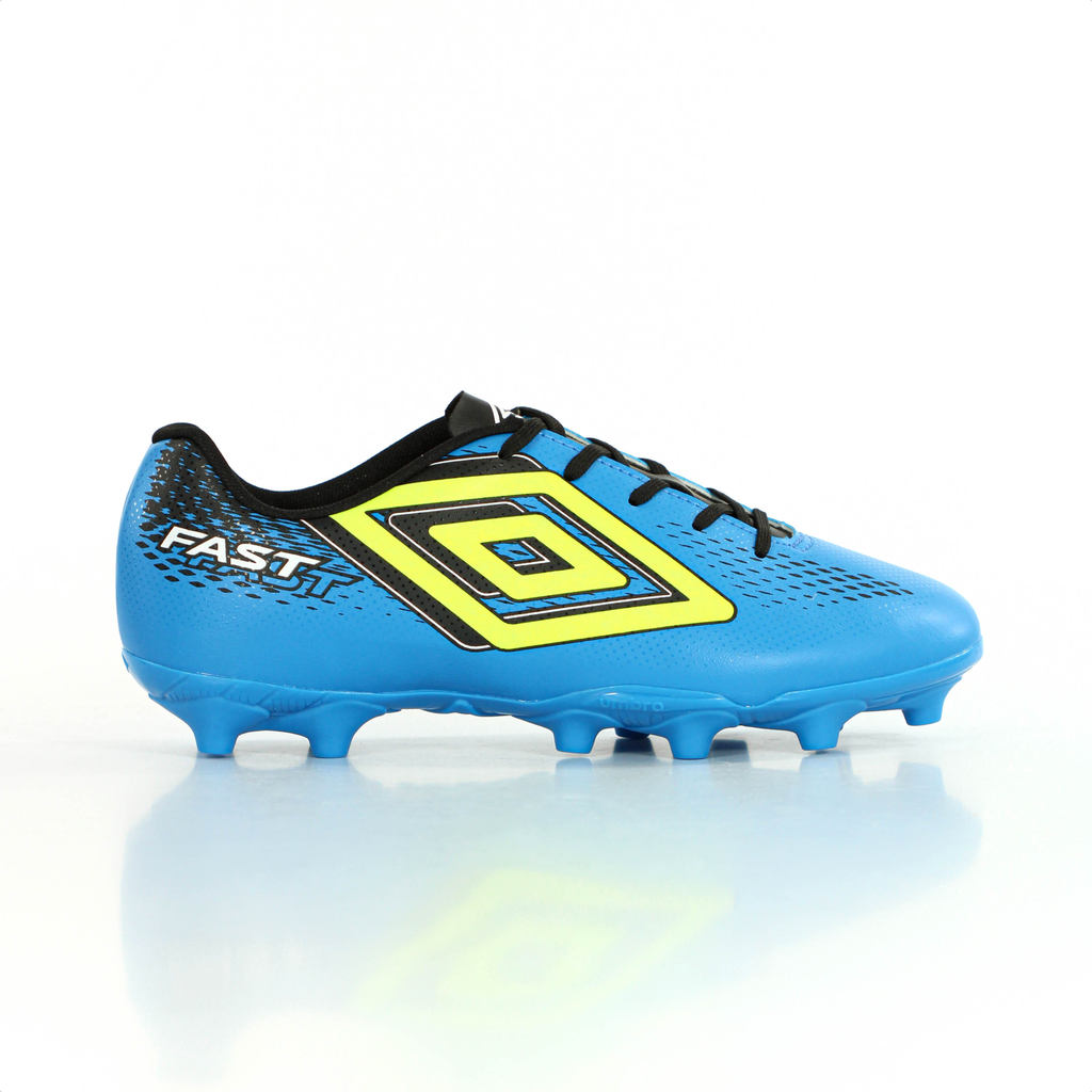 Chuteira Umbro Campo Fast II Azul Preto e Verde Limão - Masculino