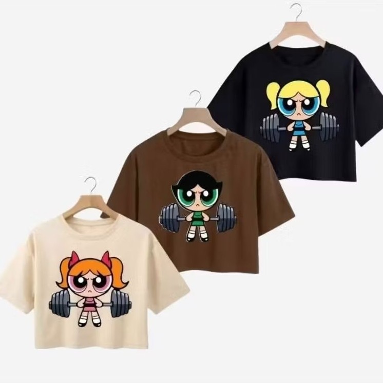Kit 3 Cropped Algodão Feminino Estampado Meninas Super Poderosas Academia Treino Confortável Moda Teen