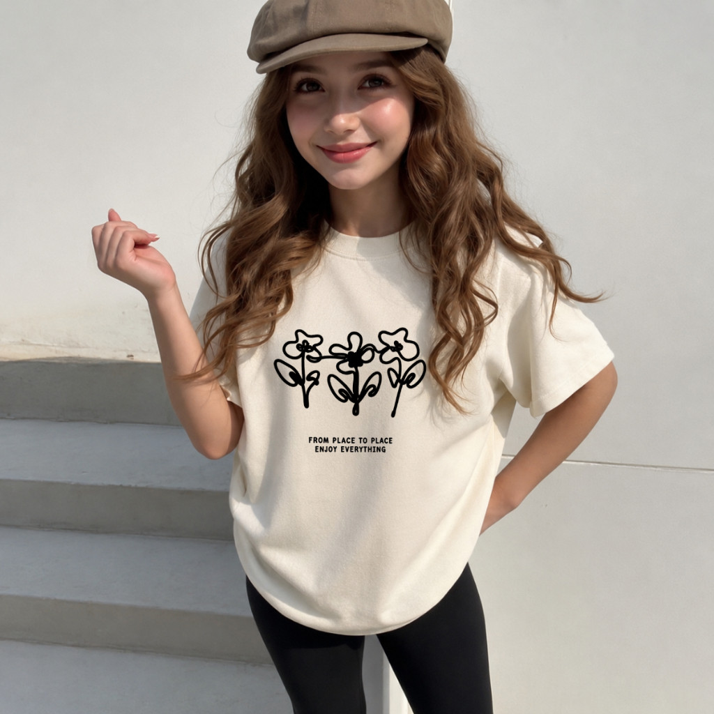 Blusa infantil delicada Menina Camiseta algodão Estampada Feminina 2 ao 16