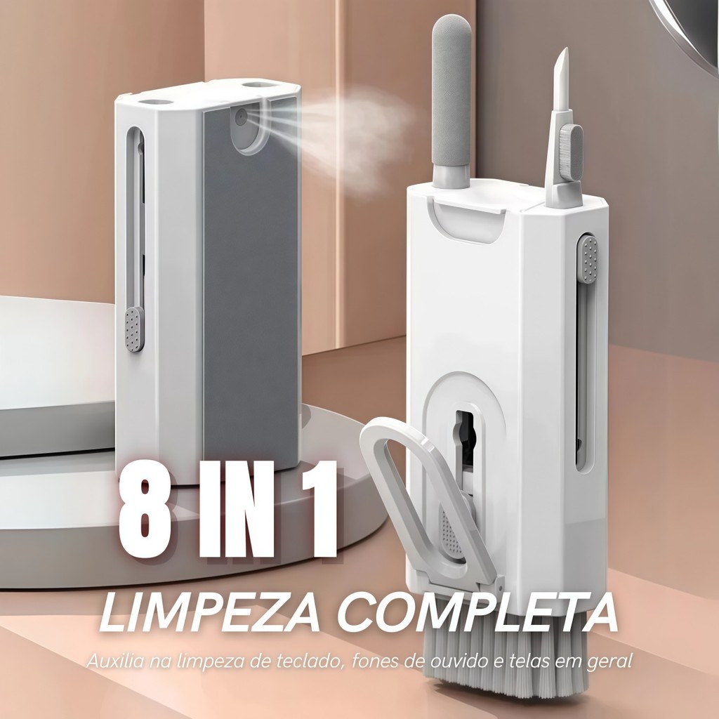 Kit 8 em 1 Escova de Limpeza para Teclado, Portátil e Multifuncional, Remove Poeira e Sujeira com Facilidade.