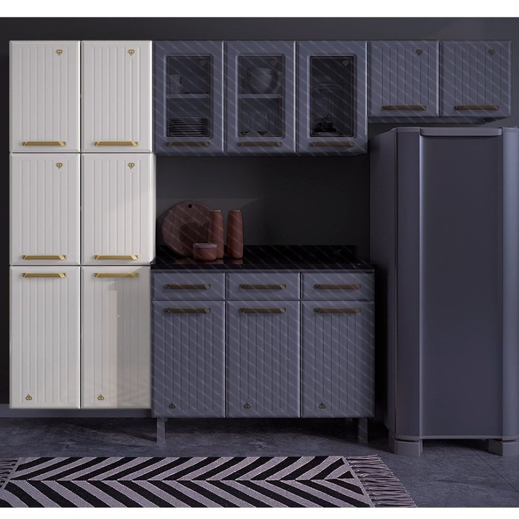 Paneleiro Duplo de Aço 6 Portas Diamante Branco