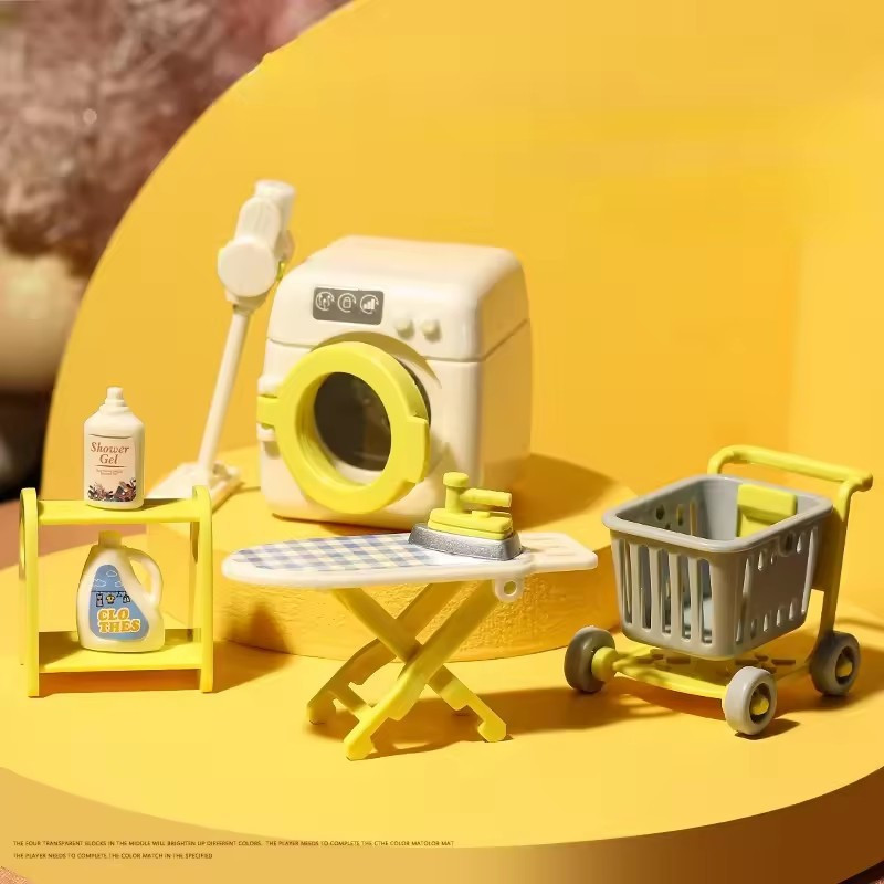 Conjunto de Lavanderia para Casa de Bonecas em Miniatura - Kit de Brinquedo DIY Realista com Acessórios para Máquina de 