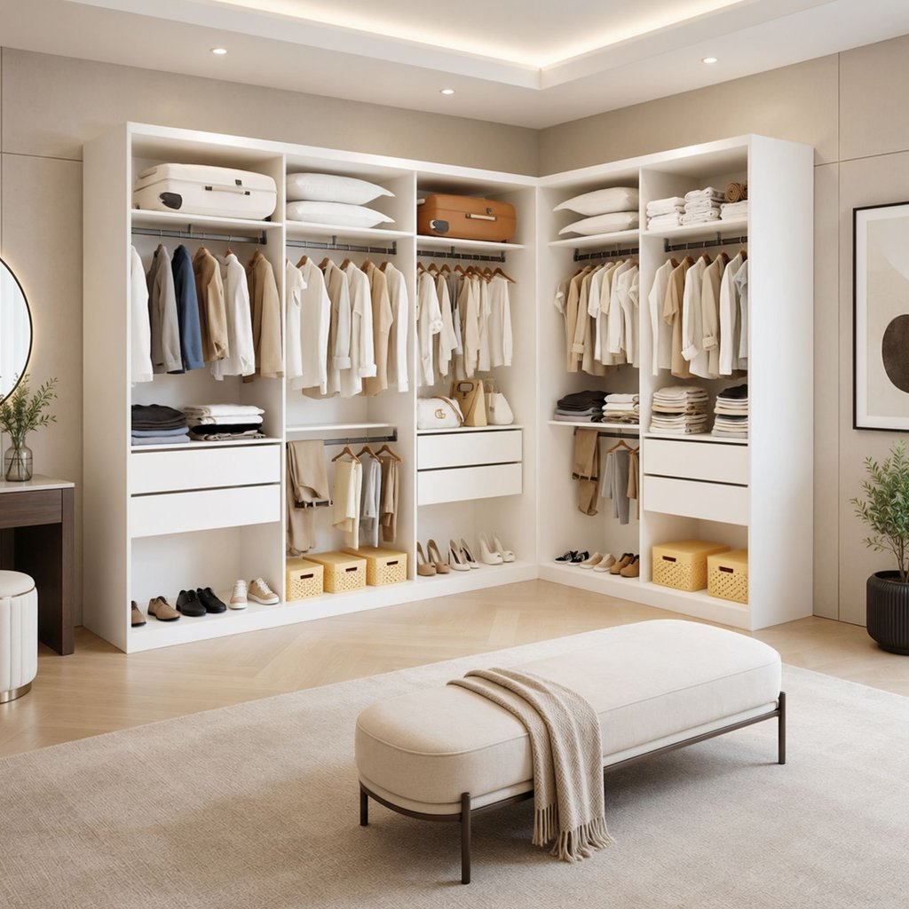 Conjunto Closet Casal sem Portas 2 Módulos 6 Gavetas França Yescasa Branco Branco