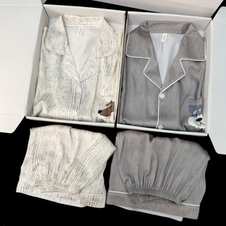 Pijamas de casal de seda gelo feminino manga curta gelo seda luz luxo High-End solto seda legal masculino