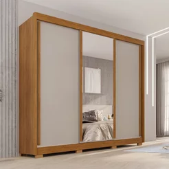Guarda-Roupa Casal com Pés e Espelho 3 Portas 4 Gavetas 100% MDF Ipanema Off White/Cinamomo Cinamomo/Off White
