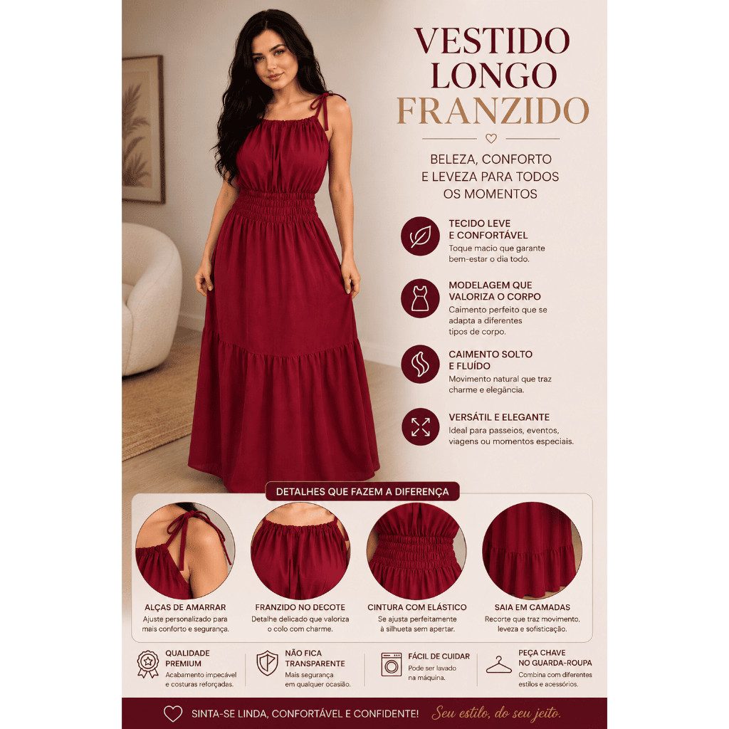 Vestido Longo Feminino Alcinha Cintura Lastex Soltinho Elegante Verão Moda Blogueira Ajustável Fresquinho