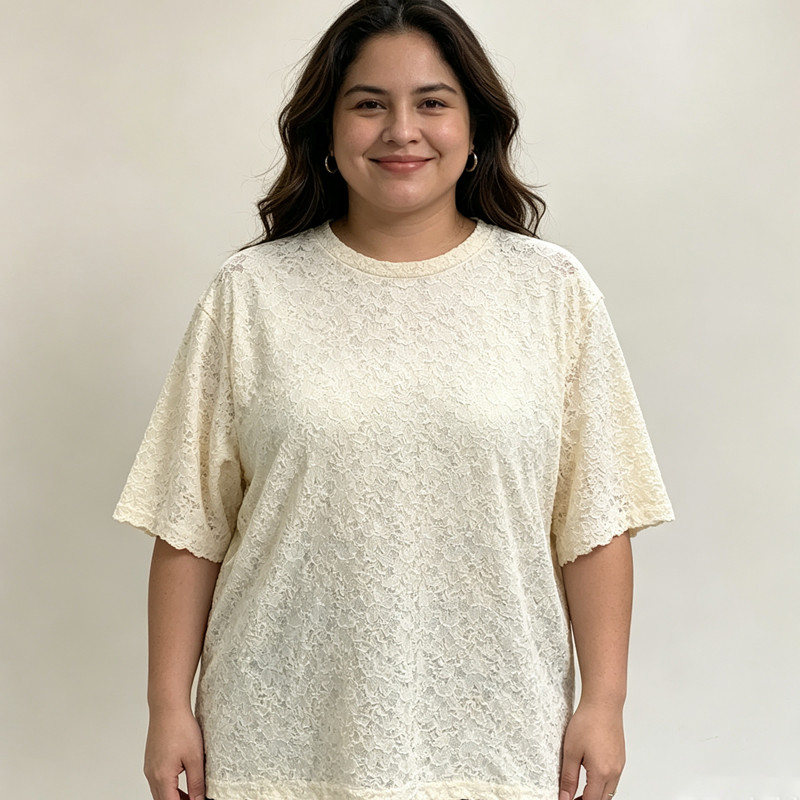 [Roupas femininas plus size] Camiseta Casual solta 150kg pode usar roupas femininas plus size 150kg oco manga curta Top