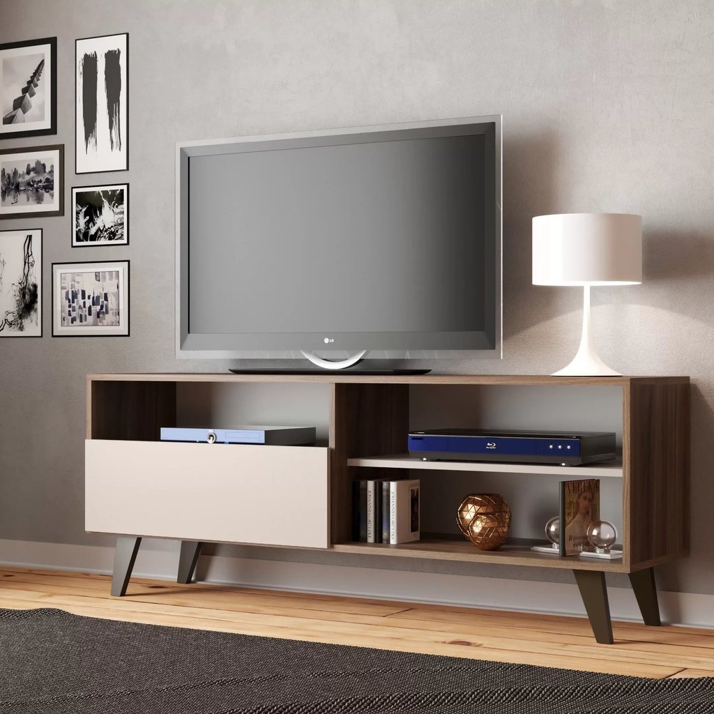 Rack para TV até 55 Polegadas 136cm Att 3 Nichos 1 Porta Detroit Marrom Nogueira/Off White