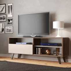 Rack para TV até 55 Polegadas 136cm Att 3 Nichos 1 Porta Detroit Marrom Nogueira/Off White