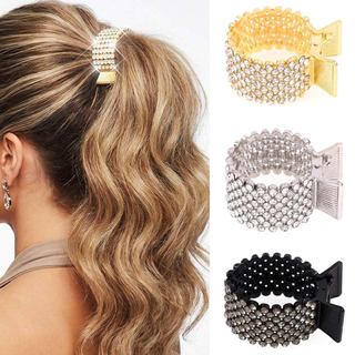 Presilhas de Cabelo Fashey com Strass, Presilha de Metal Dourada, Presilhas Elegantes para Rabo de Cavalo, Acessórios de