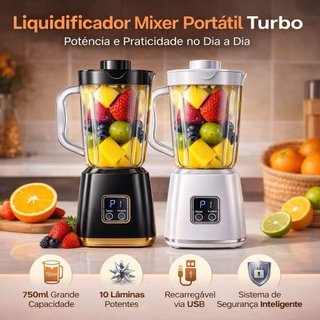 Mini Liquidificador Portátil USB Compacto para Uso Diário e Viagens Prático e Potente 600ml