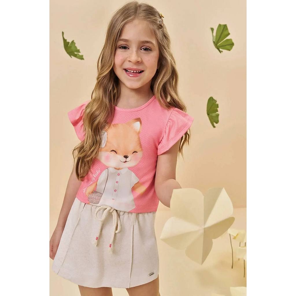 CONJUNTO DEBLUSA  E SHORT SAIA CORAL CLARO RAPOSA KUKIÊ