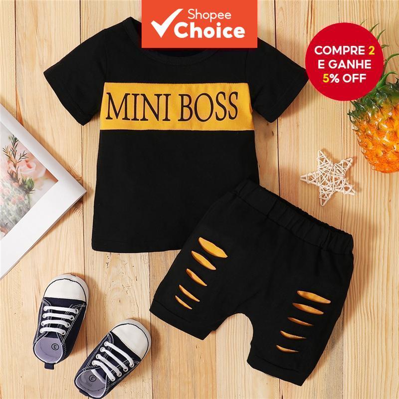 Conjunto De Roupas Infantis Para Bebês Meninos Com Estampa De Letras , Camiseta De Manga Curta + Shorts Esportivos , 2 P