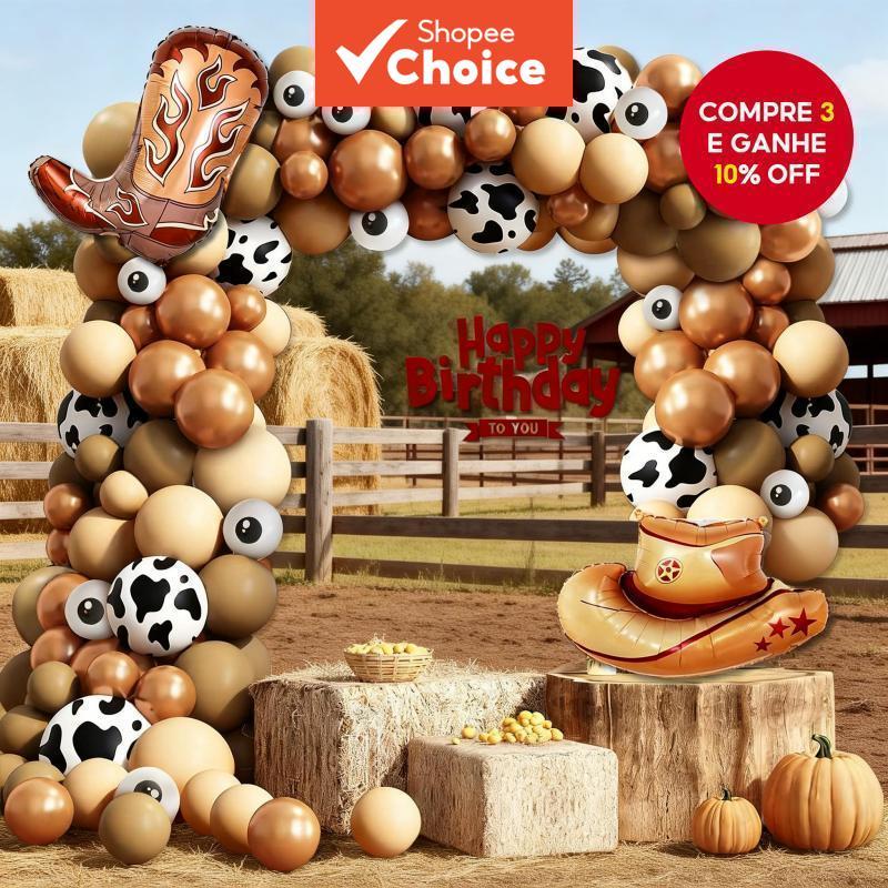 Kit De Balão De Látex Com Destaque Para Bota De Cowboy E Estampa De Vaca 104 Peças Configuração De Carnaval De Fazenda I