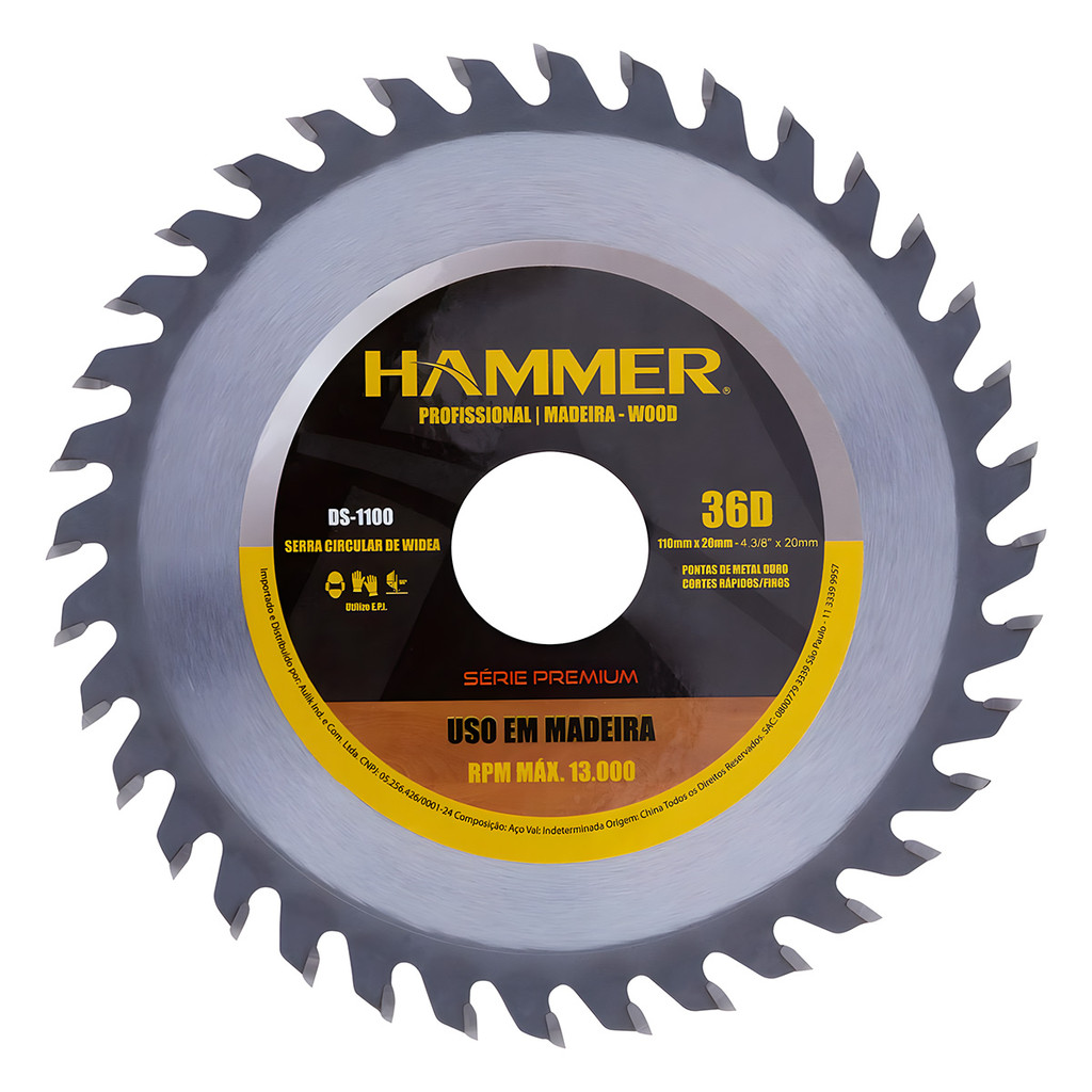 Disco De Corte Serra Circular Para Madeira 110mm C/36 Dentes Hammer