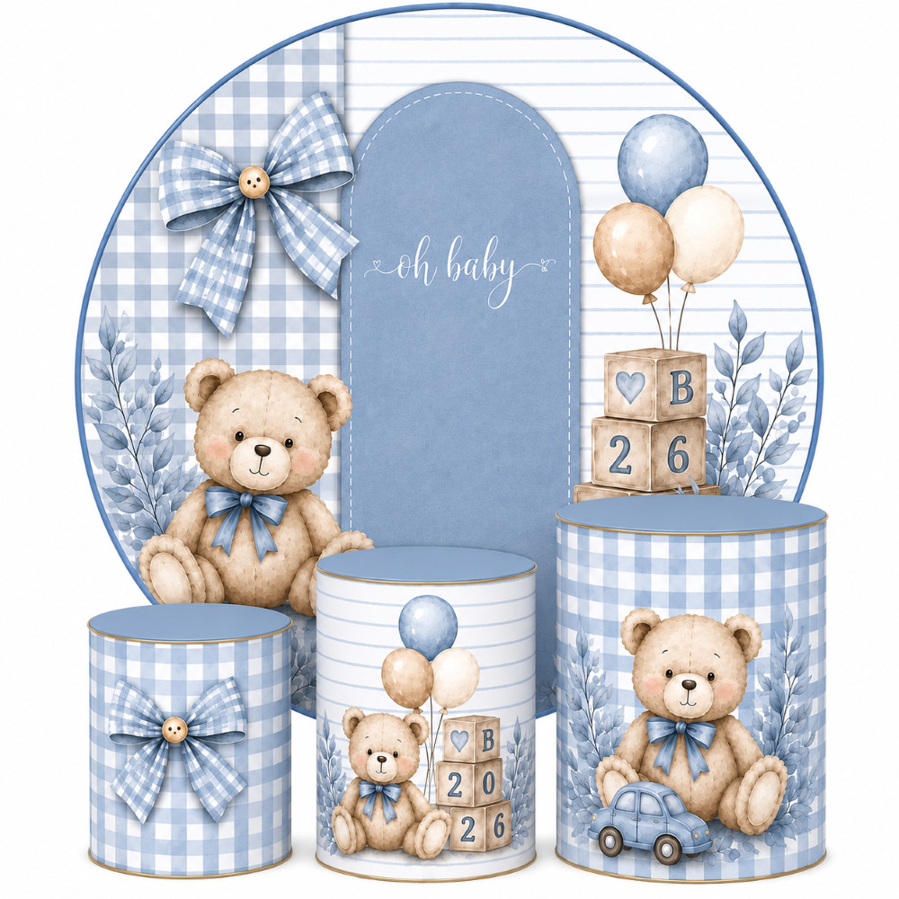 Kit Capa Painel Redondo 1,50m + Trio Cilindros Tema Ursinhos