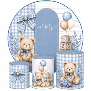 Kit Capa Painel Redondo 1,50m + Trio Cilindros Tema Ursinhos
