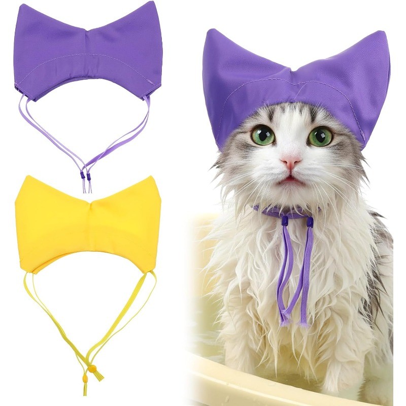 [Touca de Banho para Gato] Toucas de Banho Fofas para Gatos |   Correia Ajustável, Orelhas para Gatos e Cães