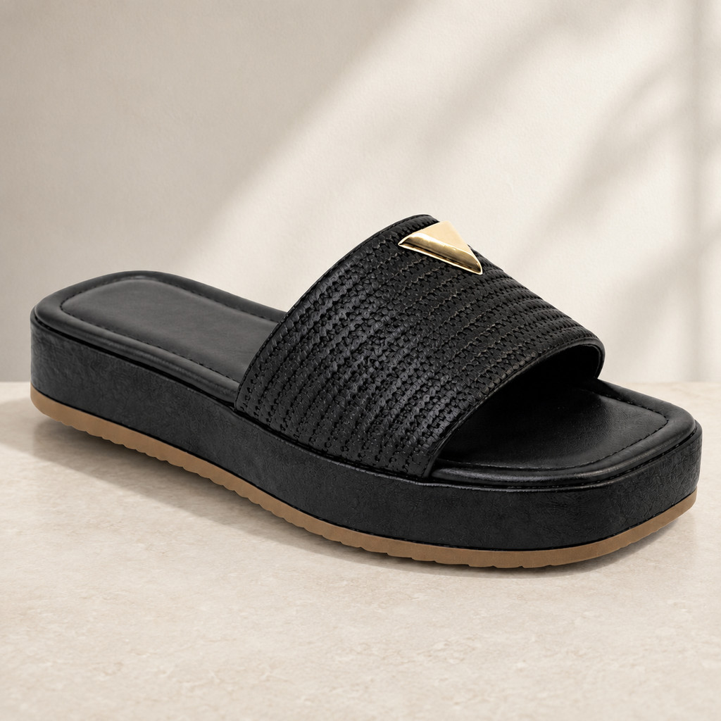 Sandália Flatform Feminino Tamanco Confortável Juta com Detalhe Metalizado Várias Cores