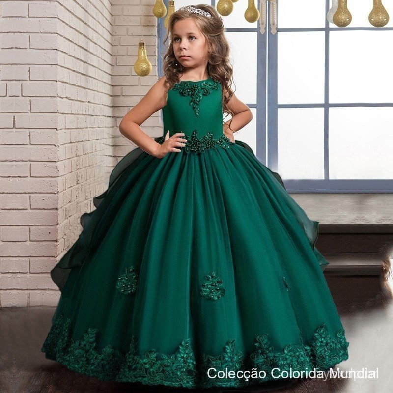 Vestido Longo Formal de Princesa, para Primeira Comunhão, Festas e Ocasiões de Casamento Infantil. P8V9 4IPI KIA2 Q10S
